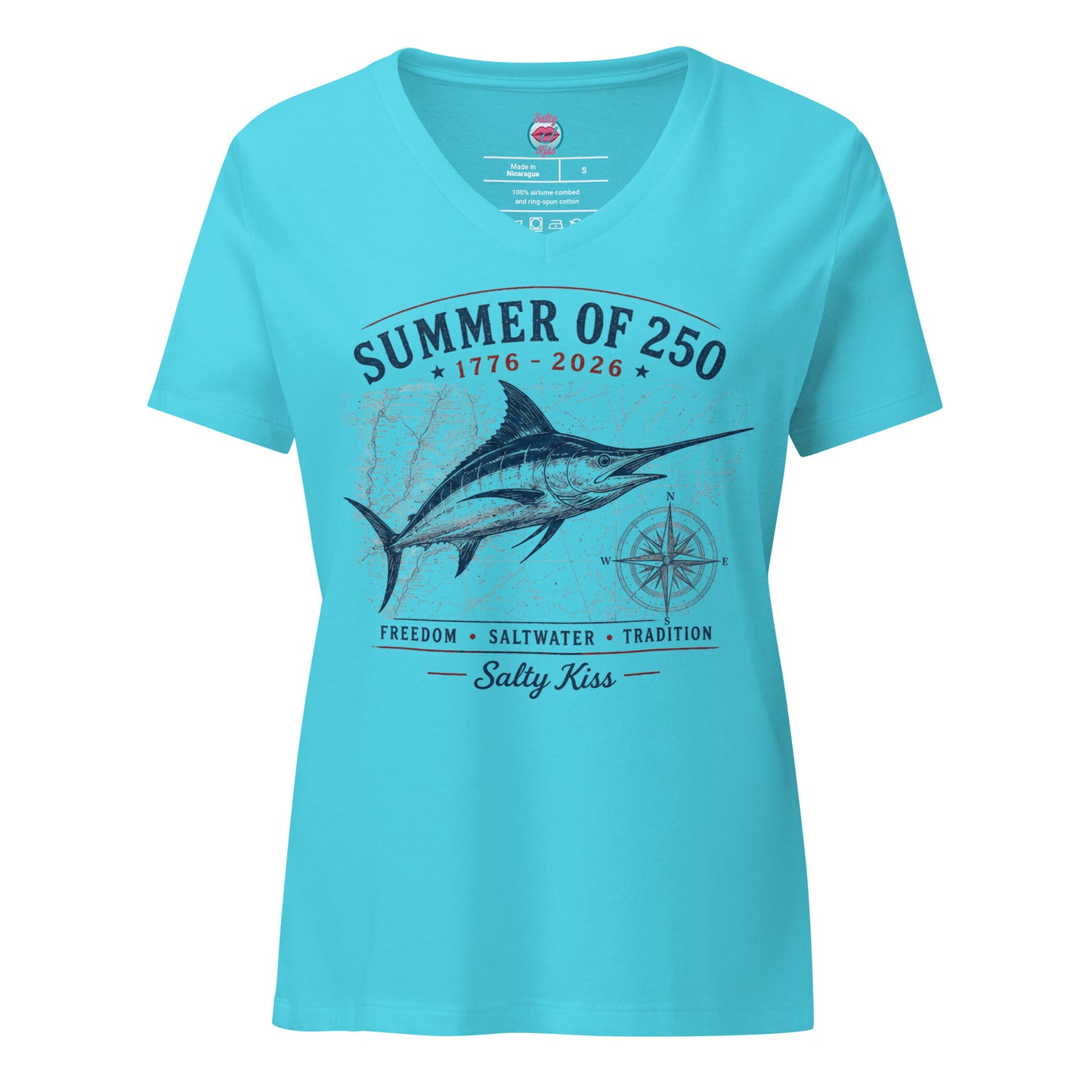 Women’s relaxed v-neck t-shirt frredom by Salty Kiss coastal apparel