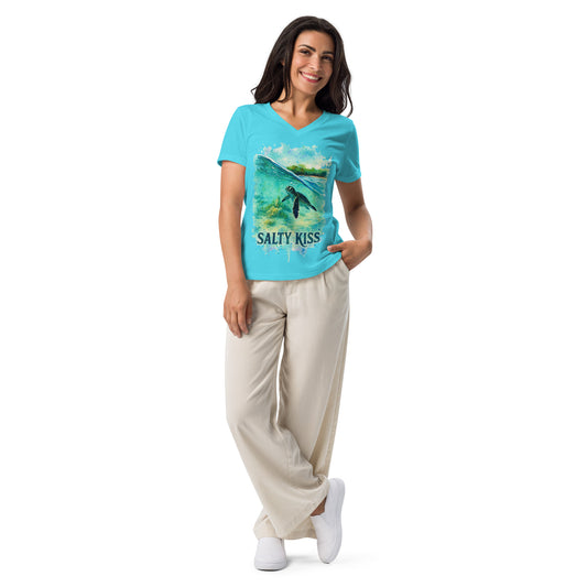 Women’s V-neck Tee - Watercolor Turtle by Salty Kiss coastal apparel